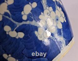 Antique Chinese Blue and White Plum Ice Vase Jar Qing Dynasty