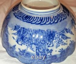 Antique Chinese Canton Blue and White Porcelain Bowl, 19th Century Qing Dynasty