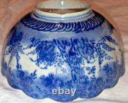 Antique Chinese Canton Blue and White Porcelain Bowl, 19th Century Qing Dynasty