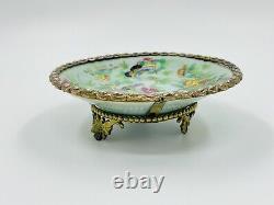 Antique Chinese Canton Celadon Porcelain and Bronze Hand Painted Plate, 1880s