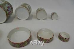 Antique Chinese Canton Famille Rose Porcelain Lidded Pot Jar x 5 Rare Set VGC
