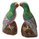 Antique Chinese Export Famille Rose Pair Enameled Porcelain Parrots Birds C. 1900