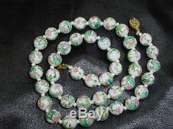 Antique Chinese Export Hand Painted Pink / Green Porcelain Bead Necklace #1173