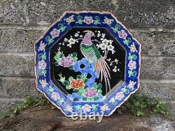 Antique Chinese Famille Noire Phoenix hand painted plate Porcelain