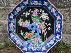 Antique Chinese Famille Noire Phoenix hand painted plate Porcelain