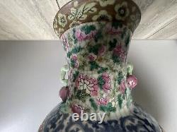 Antique Chinese Famille Rose, Blue And White Porcelain Vase Qing Dynasty 44cm