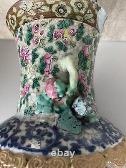 Antique Chinese Famille Rose, Blue And White Porcelain Vase Qing Dynasty 44cm