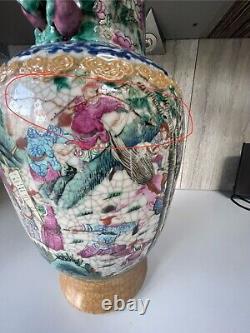 Antique Chinese Famille Rose, Blue And White Porcelain Vase Qing Dynasty 44cm