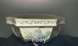 Antique Chinese Flower Pot Tray Octagonal Qing Porcelain Hand Painted