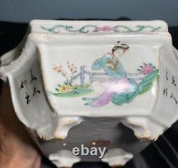 Antique Chinese Flower Pot Tray Octagonal Qing Porcelain Hand Painted