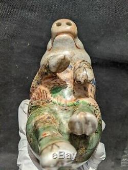 Antique Chinese Hand Painted Porcelain Sleeping Pig Figurine From Qing Dynasty