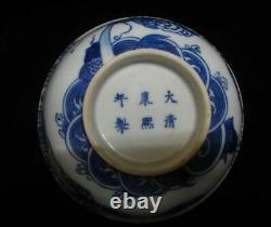 Antique Chinese Hand Painting Dragons B/W Porcelain Bowl KangXi Mark