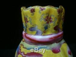 Antique Chinese Hand Painting Yellow Porcelain Vase Marked QianLong