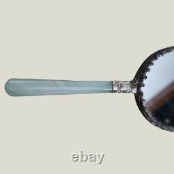 Antique Chinese Handheld Mirror Jade Handle & Hand-Painted Porcelain Back