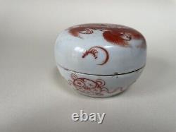 Antique Chinese Iron Red Porcelain Box With LID Qing Dynasty