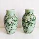 Antique Chinese/japanese Seto Ware Celadon Pair Of Vase Floral Design