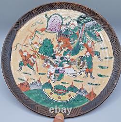 Antique Chinese Nanking Warriors Famille Verte Porcelain Charger Plate 12 inches