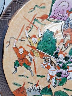 Antique Chinese Nanking Warriors Famille Verte Porcelain Charger Plate 12 inches