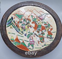 Antique Chinese Nanking Warriors Famille Verte Porcelain Charger Plate 14.5 in's