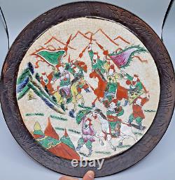 Antique Chinese Nanking Warriors Famille Verte Porcelain Charger Plate 14.5 in's