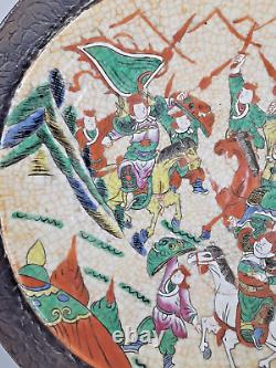 Antique Chinese Nanking Warriors Famille Verte Porcelain Charger Plate 14.5 in's