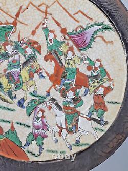 Antique Chinese Nanking Warriors Famille Verte Porcelain Charger Plate 14.5 in's