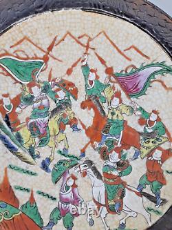 Antique Chinese Nanking Warriors Famille Verte Porcelain Charger Plate 14.5 in's