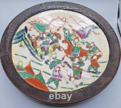 Antique Chinese Nanking Warriors Famille Verte Porcelain Charger Plate 14.5 in's