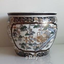 Antique Chinese Oriental Asian Large Porcelain HandPainted Koi Fish Bowl Planter