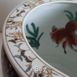 Antique Chinese Oriental Asian Large Porcelain HandPainted Koi Fish Bowl Planter