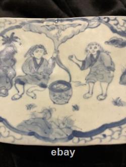 Antique Chinese Ovid Form, Reticulated pillow with bats & sages