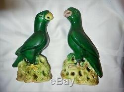 Antique Chinese Parrot Bird Green Yellow Glaze Figures Bisque Porcelain Export