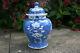 Antique Chinese Porcelain Blue & White Hand Painted Flower Jar With Lid Marks
