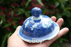 Antique Chinese Porcelain Blue & White Hand Painted Flower Jar with Lid Marks