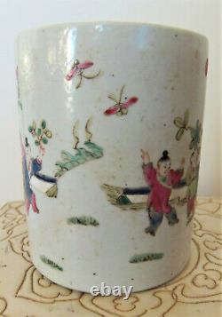 Antique Chinese Porcelain Brush Pot, Tongzhi mark (1862-74), H11cm x 9cm Diam