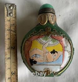 Antique Chinese Porcelain Erotic Snuff Bottle Hand Painted/makers Ma R K