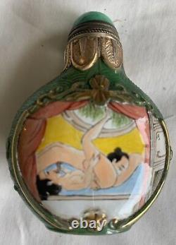 Antique Chinese Porcelain Erotic Snuff Bottle Hand Painted/makers Ma R K