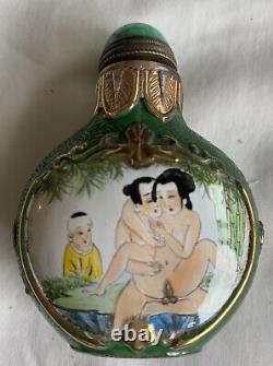 Antique Chinese Porcelain Erotic Snuff Bottle Hand Painted/makers Ma R K