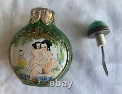 Antique Chinese Porcelain Erotic Snuff Bottle Hand Painted/makers Ma R K