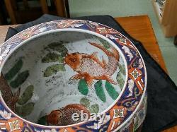 Antique Chinese Porcelain Famille Floral Fish Bowl Planter Vase w26.5cm H22cm