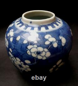 Antique Chinese Porcelain Ginger Jar Prunus Blossom Kangxi Stamped Blue & White