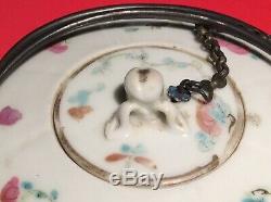 Antique Chinese Porcelain Teapot & Cover w chain & stopper hand painted SIGNED