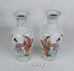 Antique Chinese Public Period Hand Painted Porcelain Pair of Vases Signed