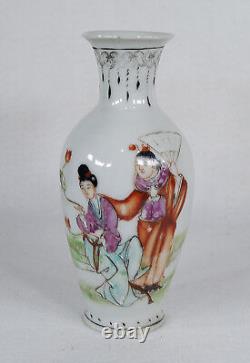 Antique Chinese Public Period Hand Painted Porcelain Pair of Vases Signed