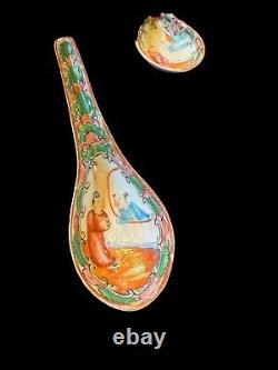 Antique Chinese Rose Medallion Hand Painted Porcelain Soup Spoons 1930's Lot 8