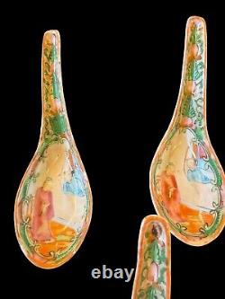 Antique Chinese Rose Medallion Hand Painted Porcelain Soup Spoons 1930's Lot 8