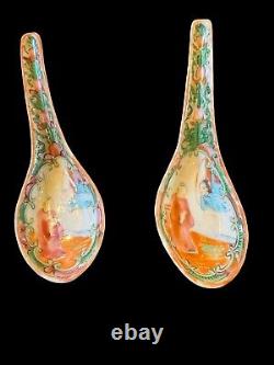 Antique Chinese Rose Medallion Hand Painted Porcelain Soup Spoons 1930's Lot 8