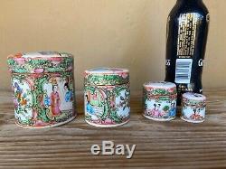 Antique Chinese Rose Medallion porcelain hand painted canister jars w lids