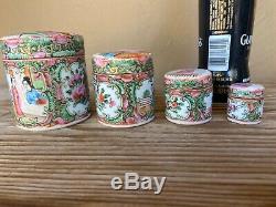 Antique Chinese Rose Medallion porcelain hand painted canister jars w lids