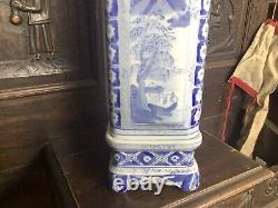 Antique Chinese Tongzhi Blue And White Porcelain Square Vase On Base & Seal Mark